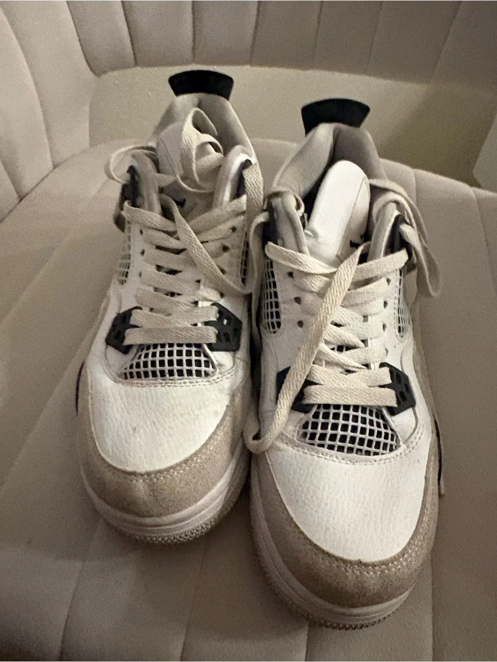 Jordon 4 Retro White and Taupe Mesh
